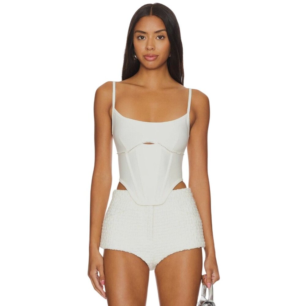 superdown Ivory Sculpted Corset Tank Top
